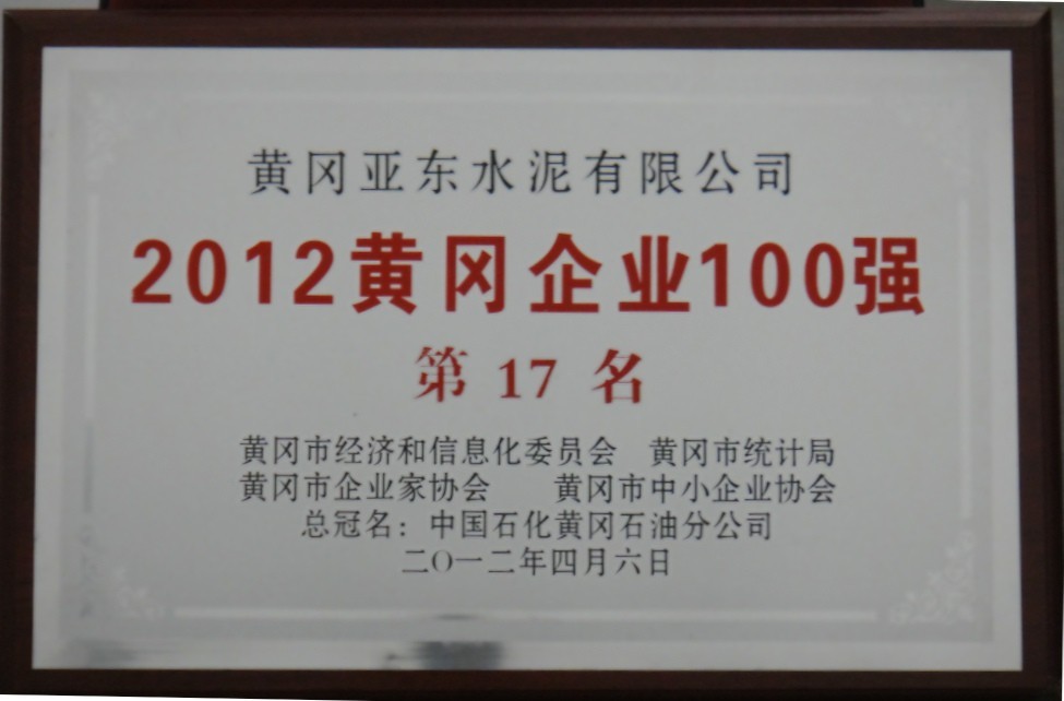 2012年黃岡企業(yè)100強(qiáng)（黃岡亞東）