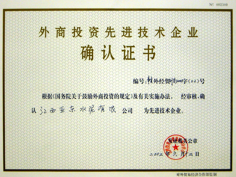 外商投資先進(jìn)技術(shù)企業(yè)（江西亞東）