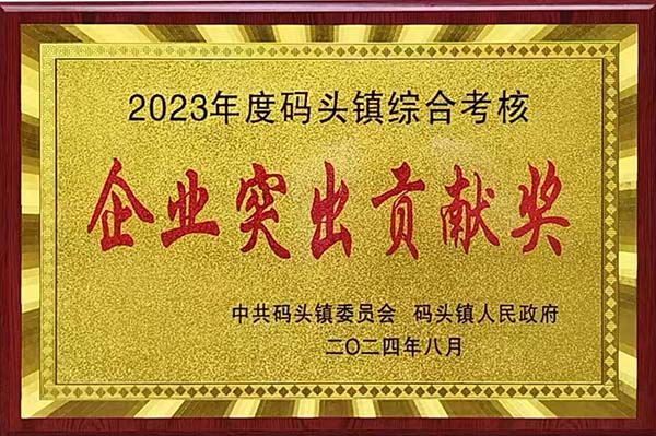 2024年8月20日，瑞昌市碼頭鎮(zhèn)召開2023年度綜合考核總結(jié)暨通報(bào)表?yè)P(yáng)大會(huì)，會(huì)上江西亞東榮獲“2023年度碼頭鎮(zhèn)綜合考核企業(yè)突出貢獻(xiàn)獎(jiǎng)”，并獲頒獎(jiǎng)牌。